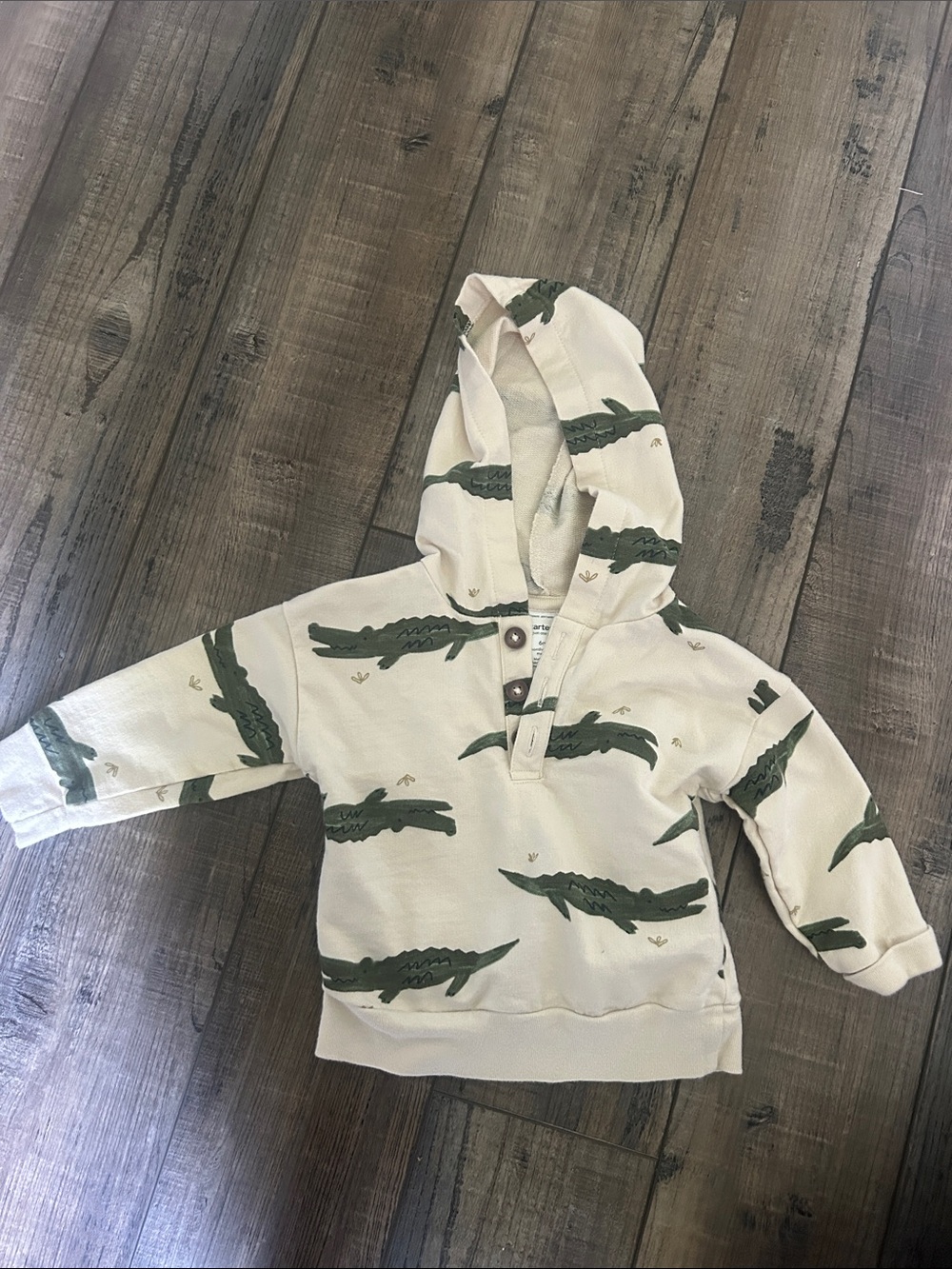 Carter's Cream Hoodie with Green Alligator Print